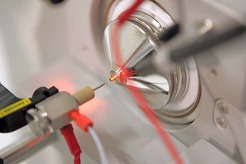 Ionization of the sample with electro spray prior to the mass spectrometer measurement.