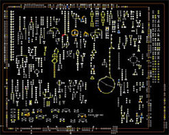 A schematic diagram of Salmonella metabolic paths during infection. The Salmonella were isolated from mouse intestines. Red: the few metabolic paths necessary for the pathogen to sustain life - and their corresponding proteins (enzymes). The other colours represent metabolic paths at which blocked proteins can be replaced by other enzymes, or nutrients of the host organism - in this case the contents of the mouse intestines. Grey: proteins about which nothing is known.