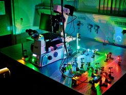 Um die gesuchten Zielmoleküle sichtbar zu machen, nutzen die Wissenschaftler hochsensitive Lasermikroskope.