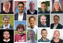“Our study covers a lot of new ground using a wide variety of techniques,” says Ben Engel. “This was only possible thanks to close collaborations that reached across eight institutions and three continents. I am grateful to be part of such an amazing team!” Left column (top to bottom): Michael Schroda, Jan Schuller, Mike Strauss. Second column: Tilak Kumar Gupta, Steffen Heinz. Third column: Jörg Nickelsen, Norikazu Ohnishi, Till Rudack. Fourth column: Wojciech Wietrzynski, Sven Klumpe, Ben Engel. Fifth column: Karin Gries, Wataru Sakamoto, Jürgen Plitzko.
